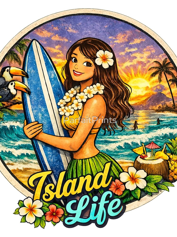 Hawaiian Surfer Girl Beach Logo – Tropical Surf Vibes & Island Style by ParfaitPrints