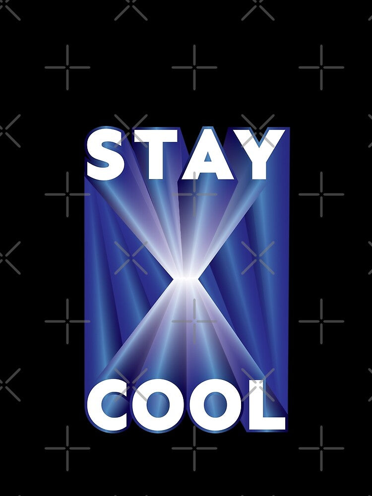 Stay Cool 3D text blue hour glass 3D background by hockeng
