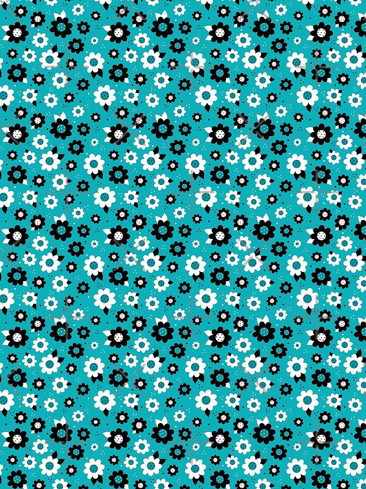Black and White Fun Flowers on Turquoise by KrisInStitches