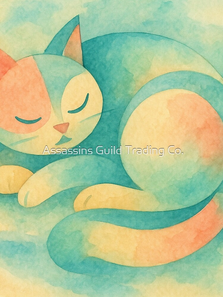 Pastel Dream Cat – Watercolor Coastal Nap Tee by Assassins Guild Trading Co.