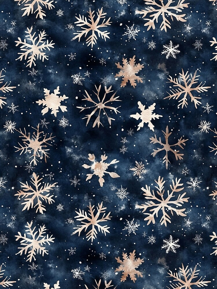 Dark Blue Golden Snowflakes Winter Christmas All Over by Feeling Artsy