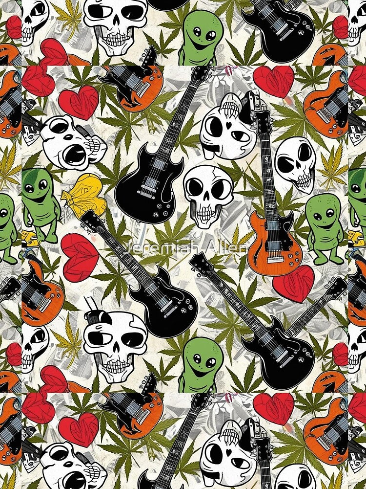 Guitar Skulls Hearts Hemp Aliens All-Over Print Canvas by FroggyFly Designs