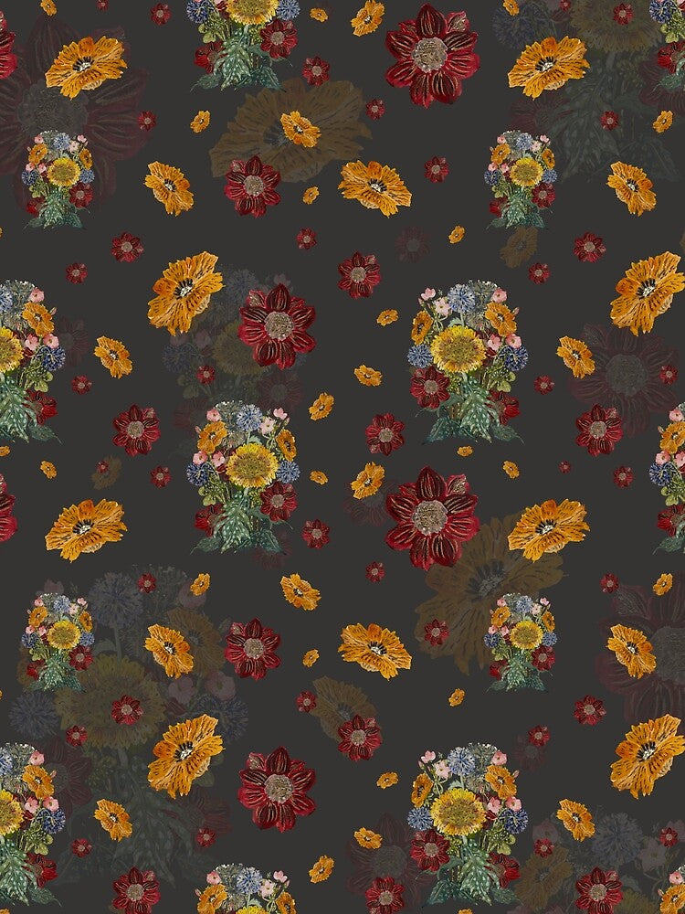 Bouquet flower seamless pattern on grey background by Yana Mustafina | Boho Soulful Designs