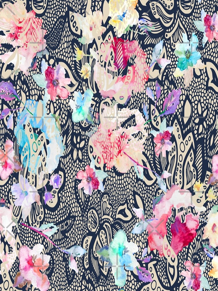 Lace with watercolor flowers for fashion and textile. All over floral pattern for Men's & Women's Fashion by TeeFashionShop
