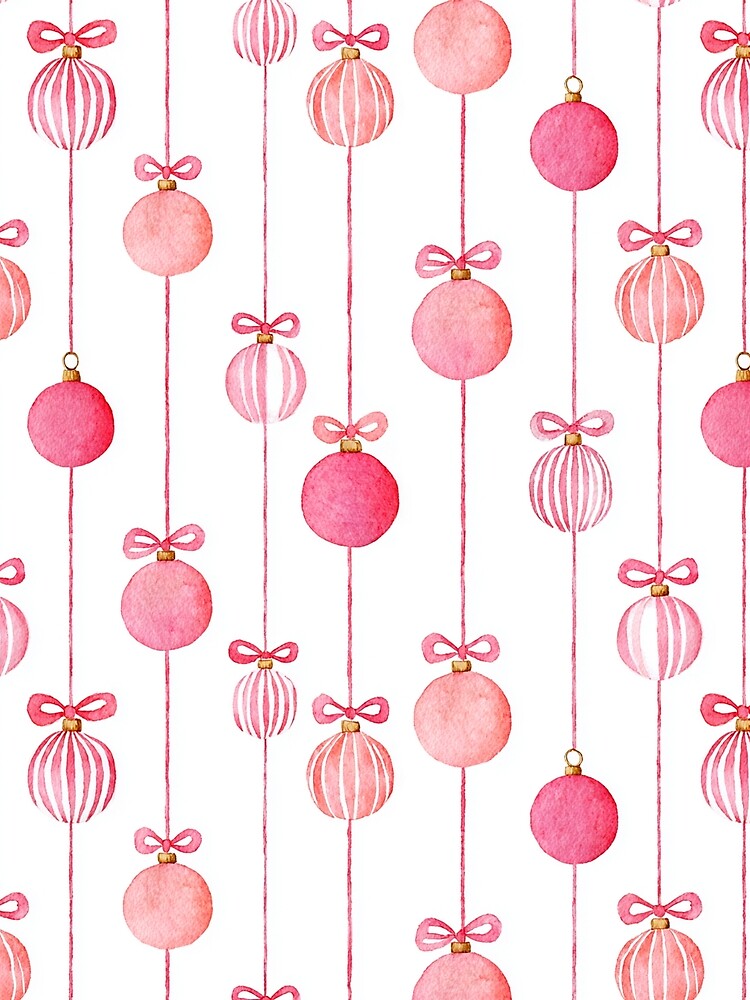 Red Pink White Winter Christmas Ornaments Stripes Watercolor All Over by Feeling Artsy