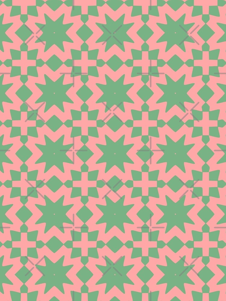 Green and Coral Abstract Starbursts Mid Century Geometric by Sweet  Zoe Shop