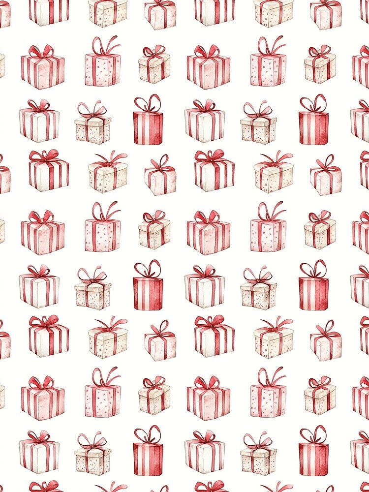 Red White Candy Cane Christmas Gifts Watercolor All Over by Feeling Artsy