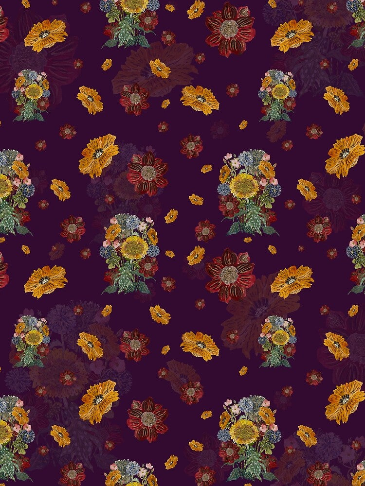 Bouquet flower seamless pattern on violet background by Yana Mustafina | Boho Soulful Designs