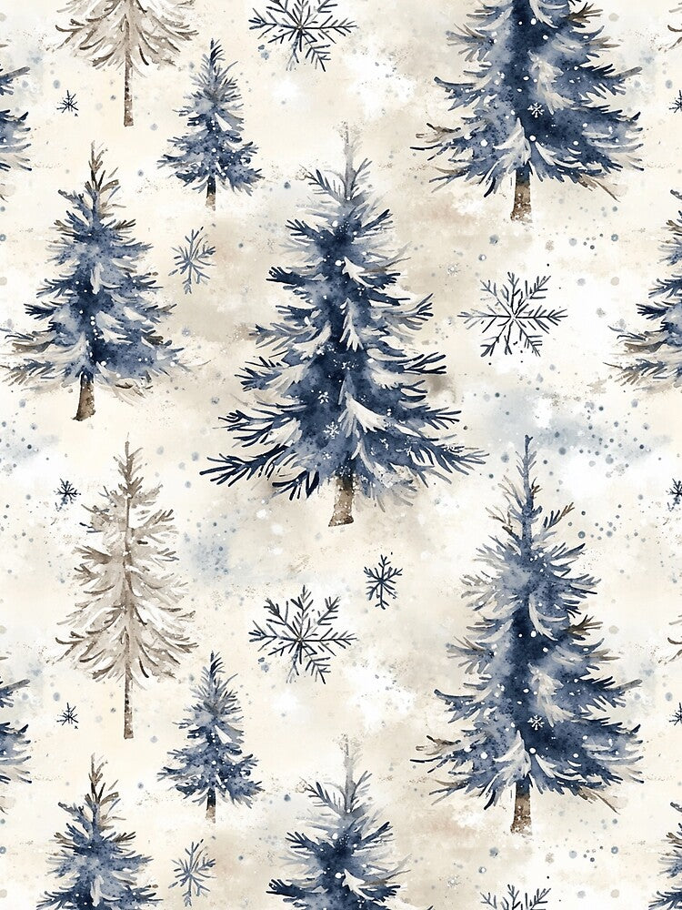Blue Beige Winter Christmas Trees All Over by Feeling Artsy