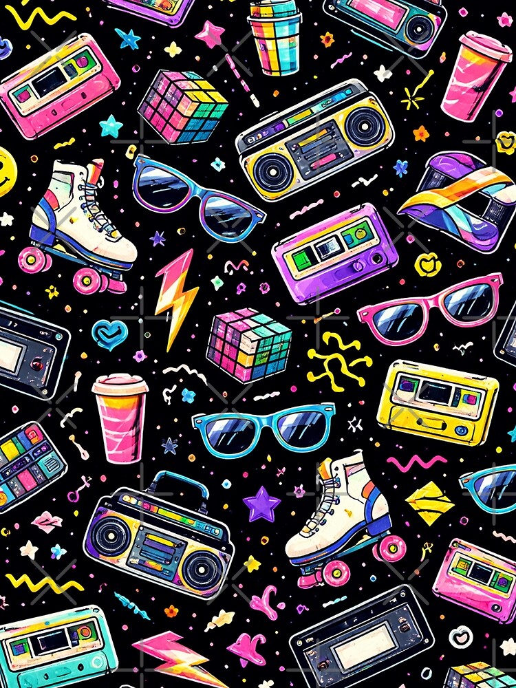 80s Retro Fabric Pattern AI – Neon Vintage Seamless Pop Culture Design by Cleora Art