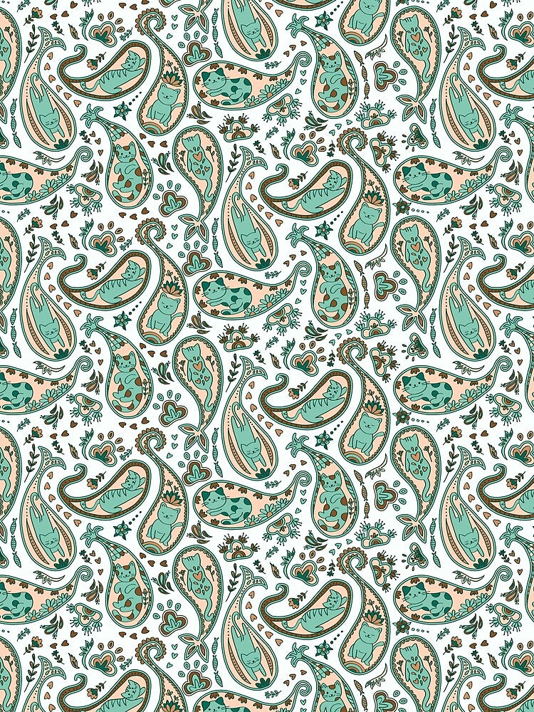 Paisley cats emerald green by pholiumsigma_design
