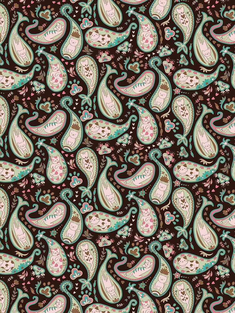 Paisley cats sage green by pholiumsigma_design