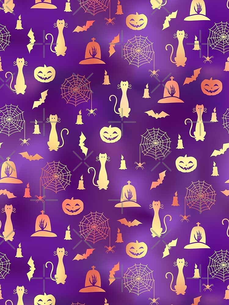 Happy Halloween Funny Pattern With Pumpkins Bats Cats Candles and Spidernet by UniQueensShop