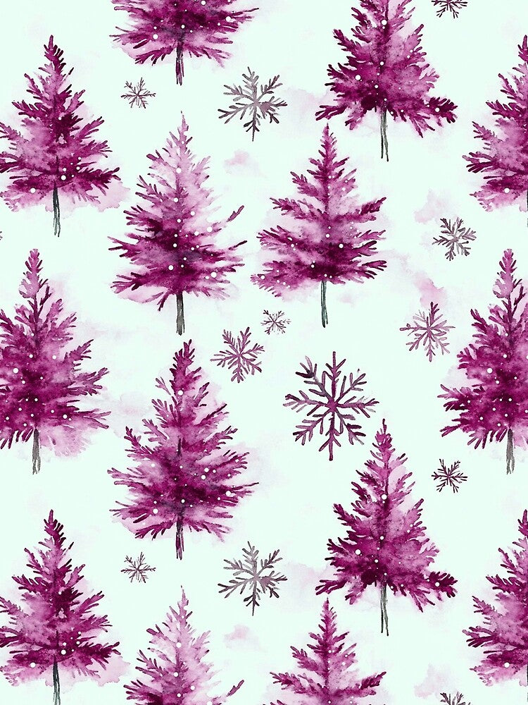 Wine Red White Winter Christmas Trees All Over by Feeling Artsy