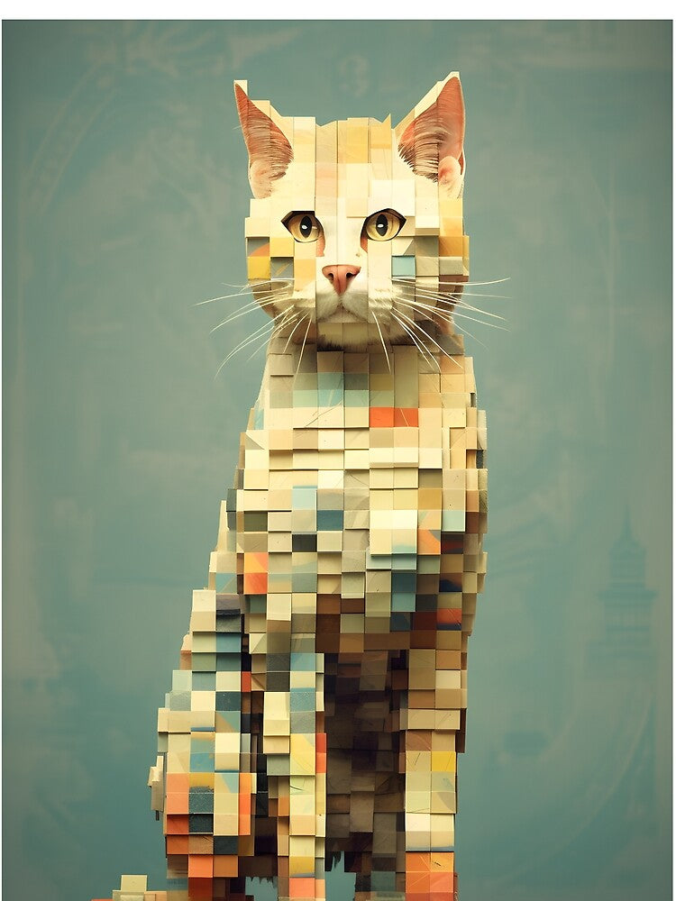 3D Pixelated Cat Modern Cubist Art by Hipatye26