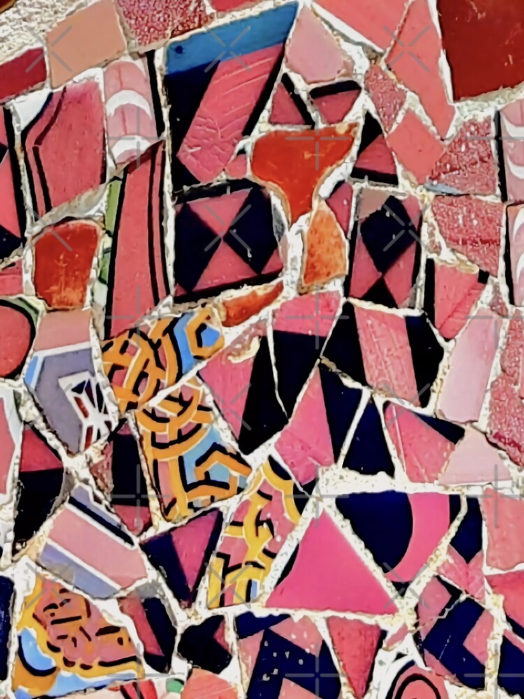 Barcelona Park Guell Gaudi mosaic pink and yellow by LolioGifts