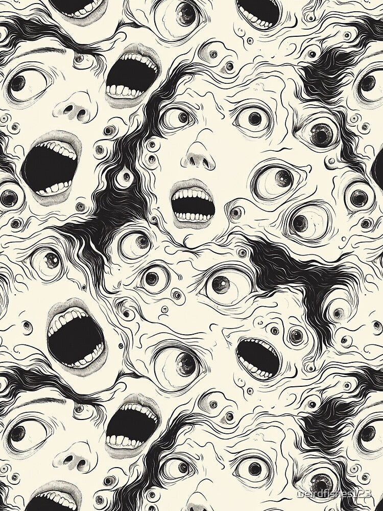 Surreal Eyes & Screaming Mouths Pattern | Dark Gothic Horror Illustration by weirdfishes123