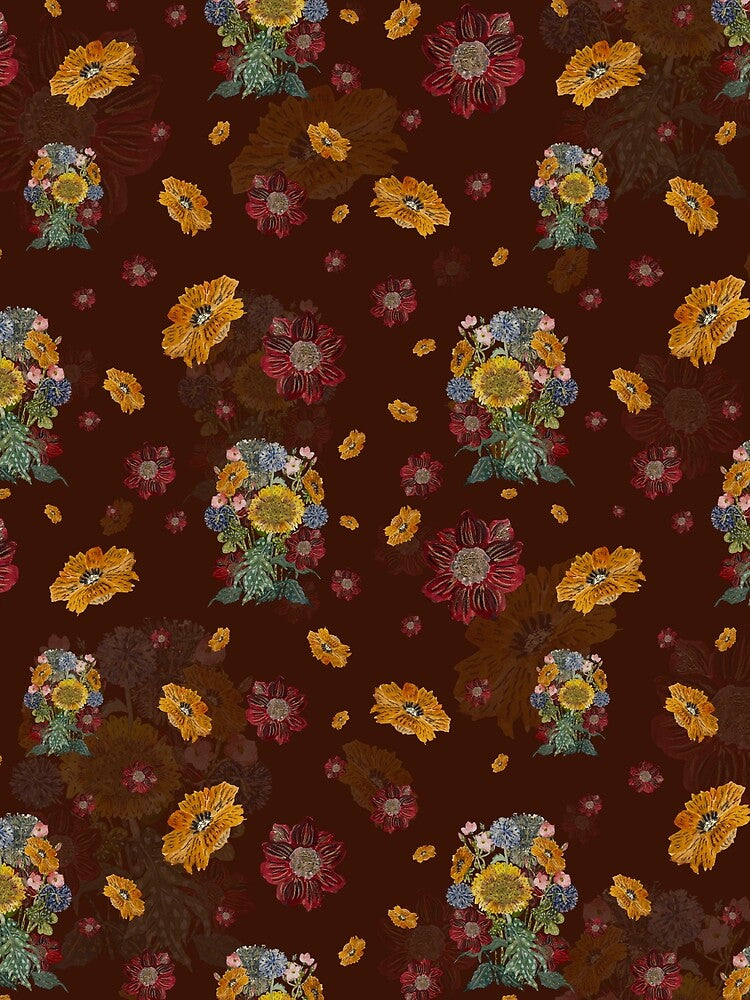 Bouquet flower seamless pattern on brown background by Yana Mustafina | Boho Soulful Designs