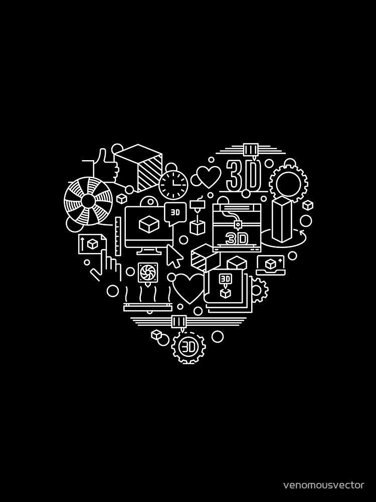 I Love 3d Printing Heart-shaped design in thin line style - 3d Printer Heart for Engineers by venomousvector