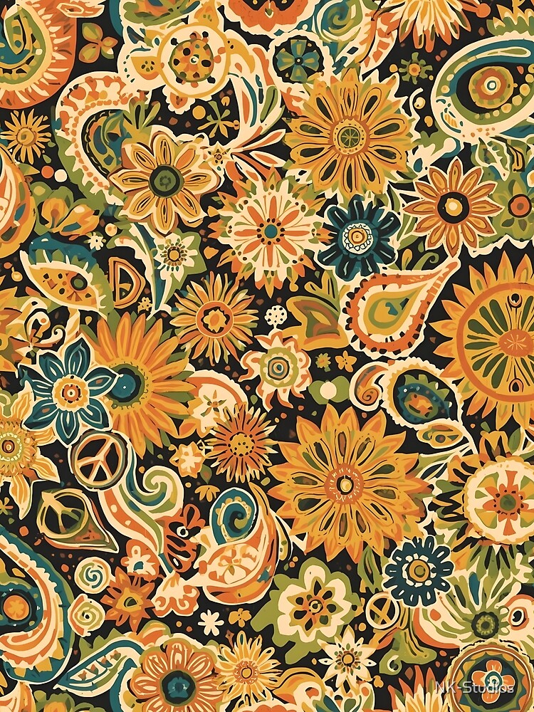Vintage Organic Paisley Abstract Retro Fashion Print by NK-Studios