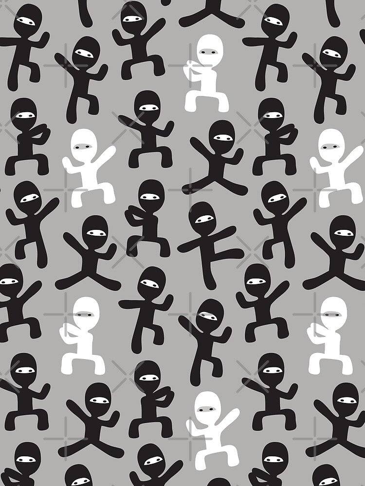 ninjas - black and white on gray by littlearrow
