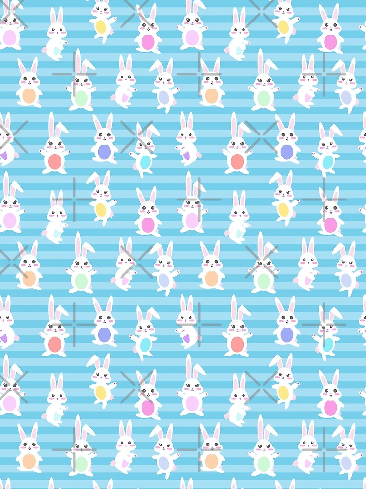 Cute Pastel Easter Bunnies on a Blue Stripe Background by MMPlastic