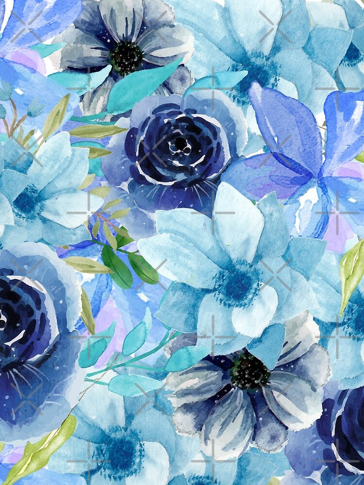 Blue Watercolor All Over Floral Pattern by Designs By YL