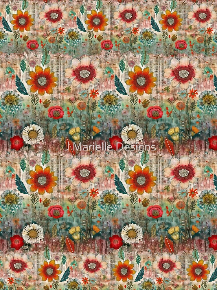 Retro Hippie: Red Flower Garden by J Marielle Designs