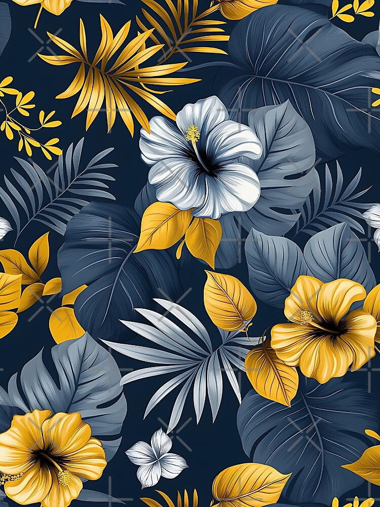 Océano - Gold & Gray Tropical Flowers by Oceano-Beach