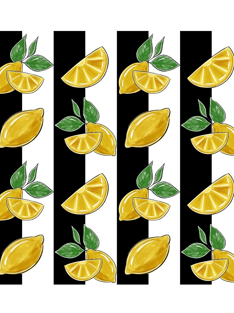 Black and white bold stripes with lemons by Scardoodles