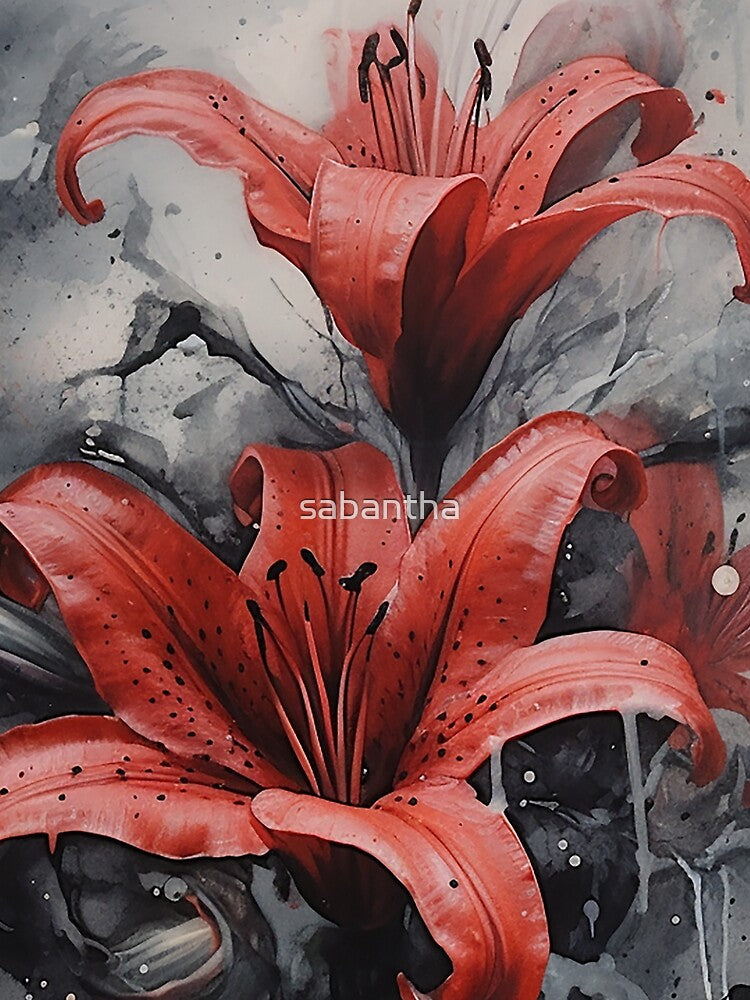 Lilriva - Red lilies with black ink (4/5) by sabantha
