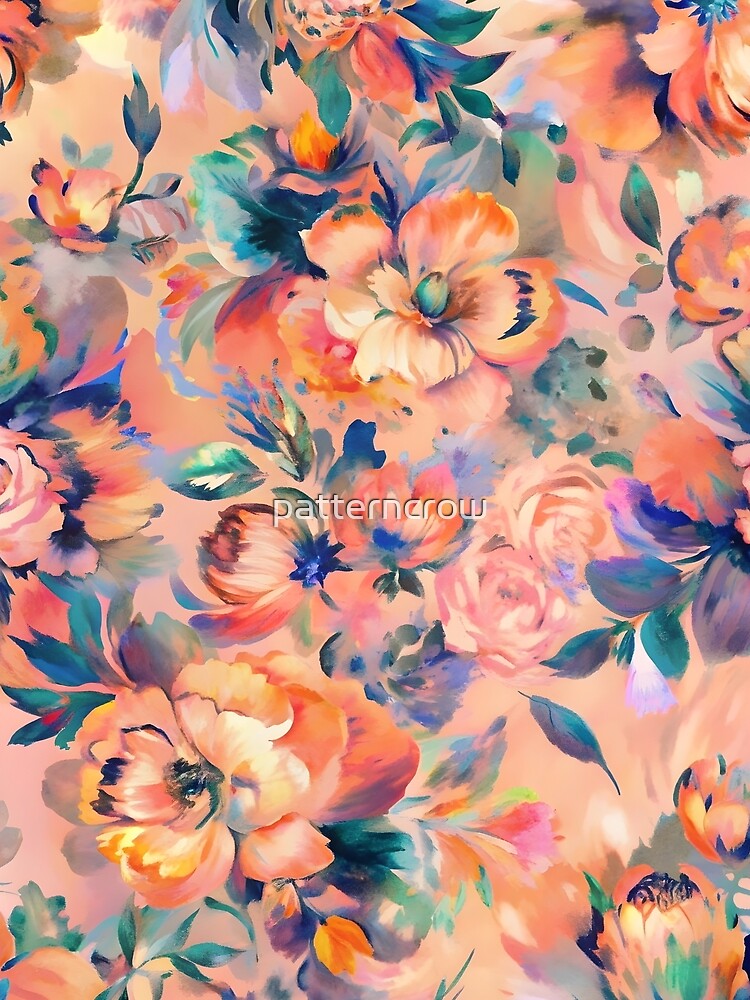 Pastel orange flower pattern, painting, all over peach color by patterncrow
