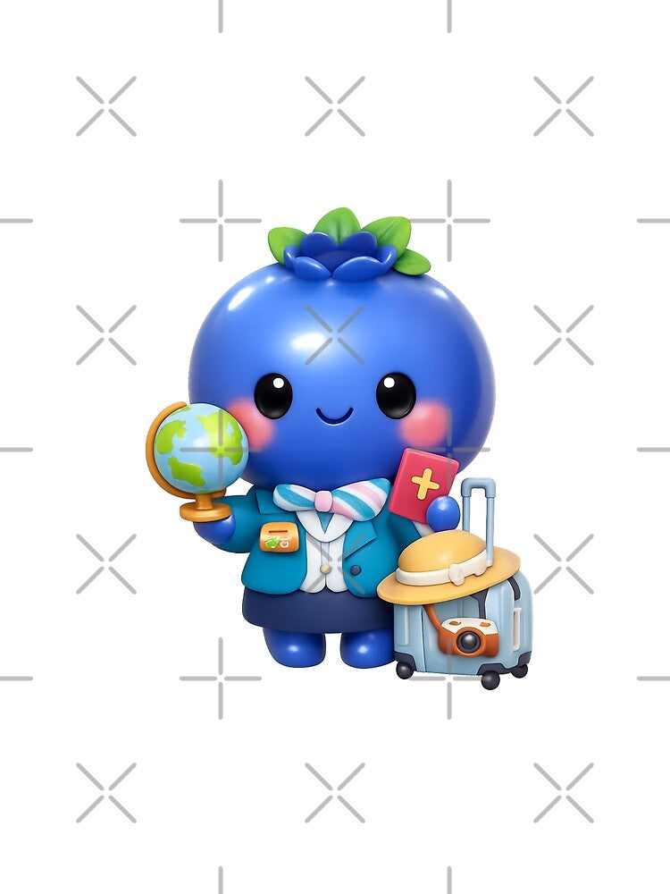 Cute Blueberry Travel Agent | Kawaii Travel Fruit Character by Moons Studio