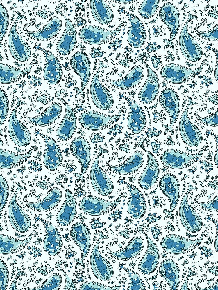 Paisley cats blue vibes by pholiumsigma_design