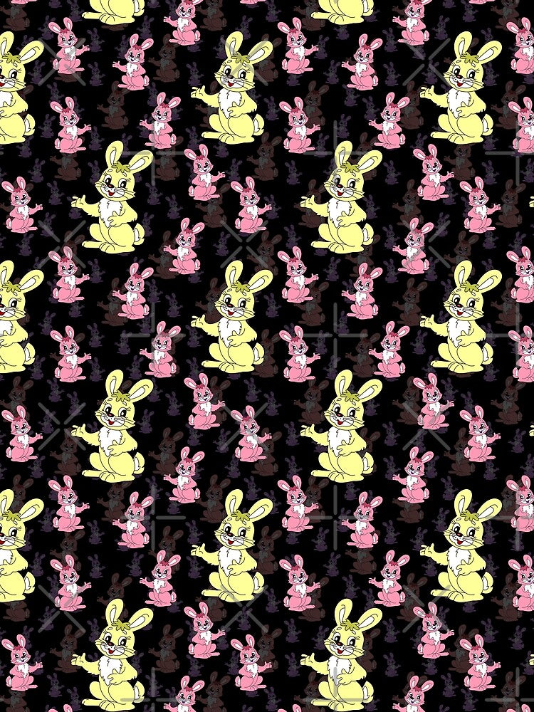Black Background Yellow Pink Rabbit Pattern by PatternTitan