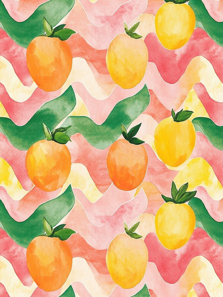 Citrus Fruit Oranges Lemons Pink Summer Watercolor All Over by Feeling Artsy