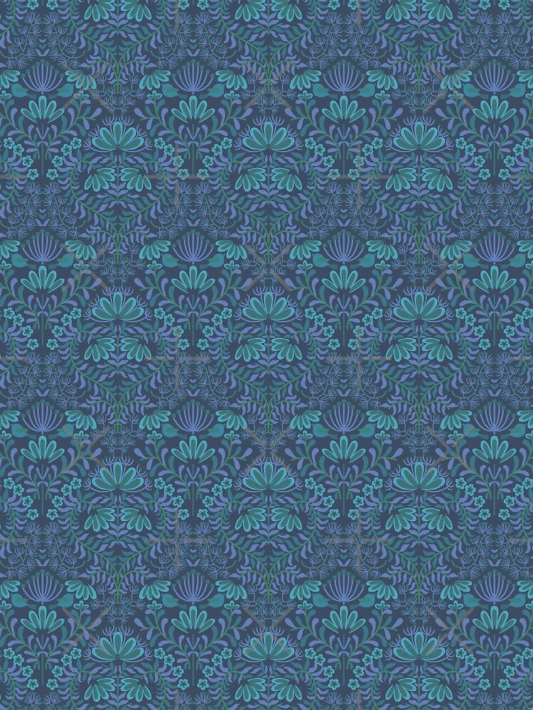 Bird's Home-Metallic Blue-Teal-Slate Blue by Fabricatemyart