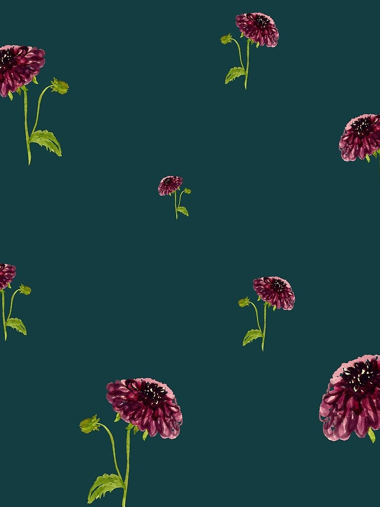 Dahlia red seamless cute pattern a watercolor turquoise by Yana Mustafina | Boho Soulful Designs