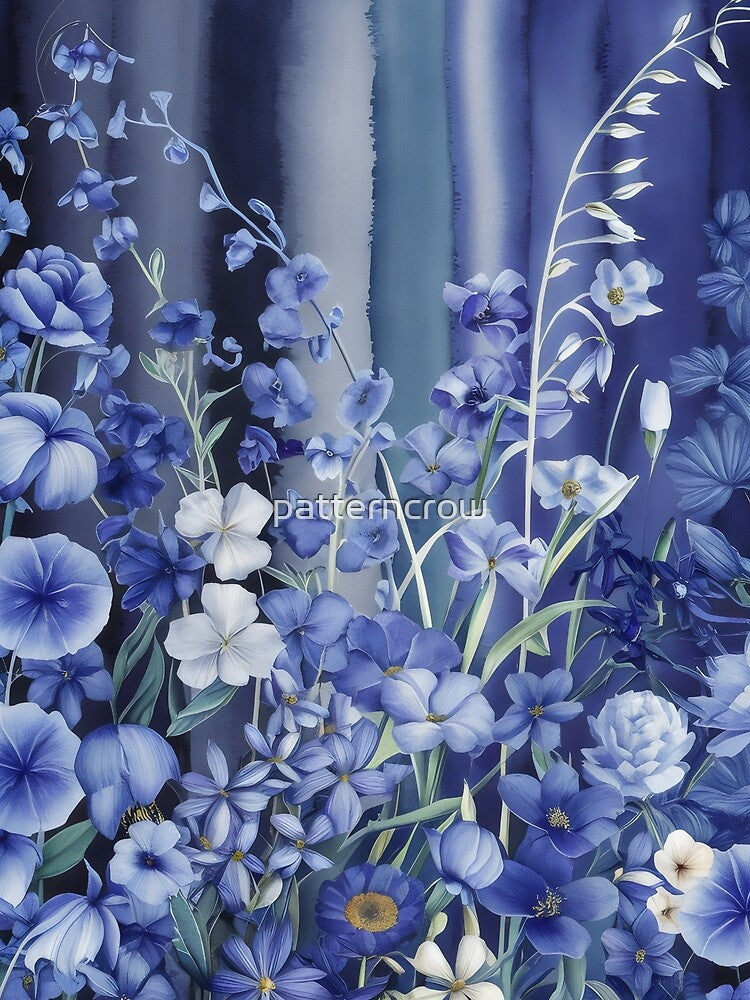 Blue flower pattern, watercolor design with stripes by patterncrow