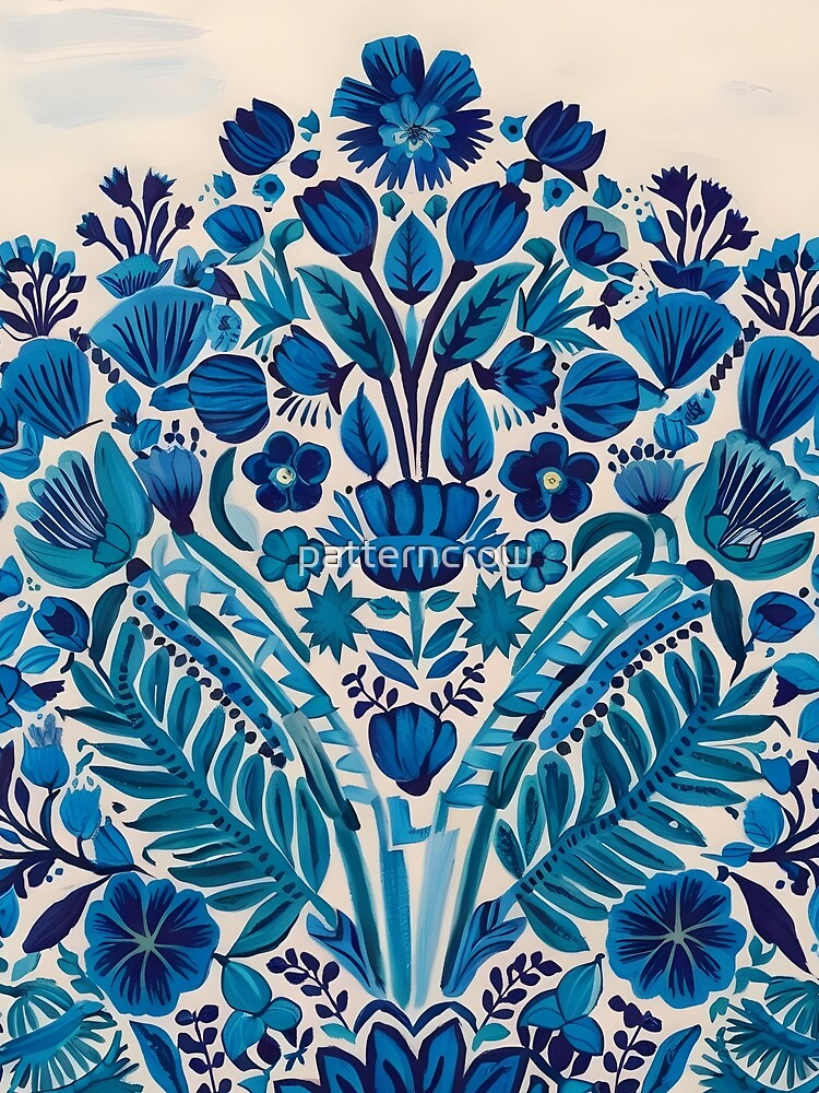 Blue Floral scanidinavian folk art design by patterncrow