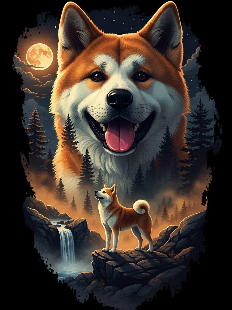 Vintage 90S Akita Inu Howling At The Moon by Stotee