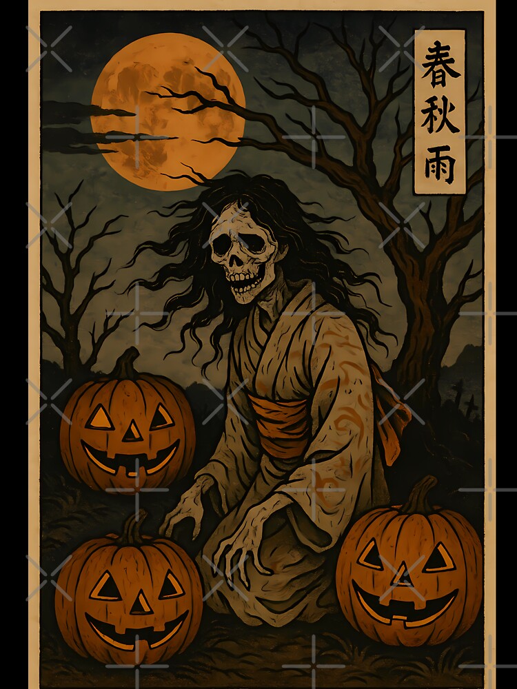 Haunted Samurai Spirit – Vintage Japanese Horror Halloween Art by Aurora Prints