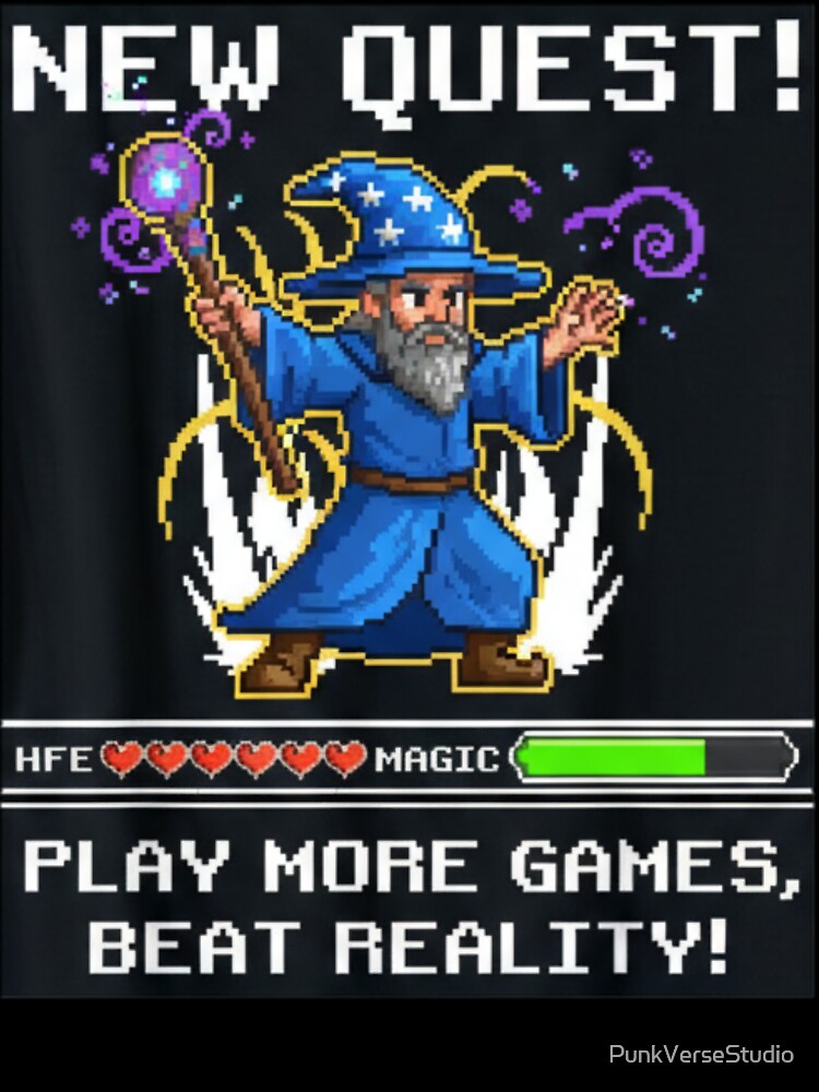 Pixel Wizard Gamer – Retro 8 Bit Video Game Mage with Funny Quote by PunkVerseStudio