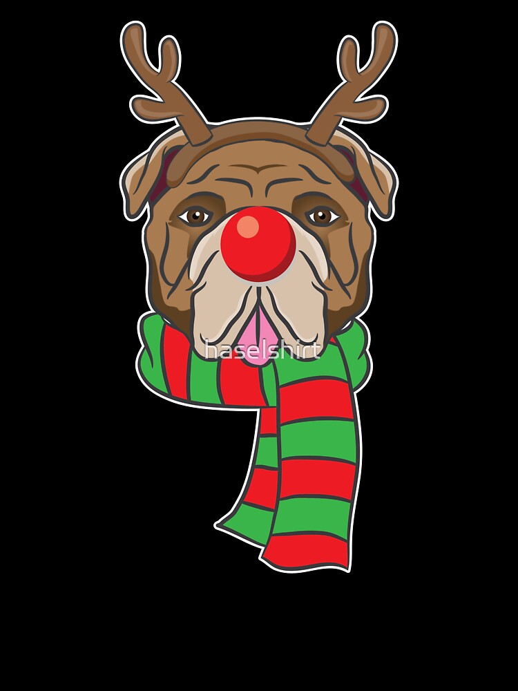 Funny Christmas Dog Xmas Reindeer Bulldog Holiday Gift by haselshirt