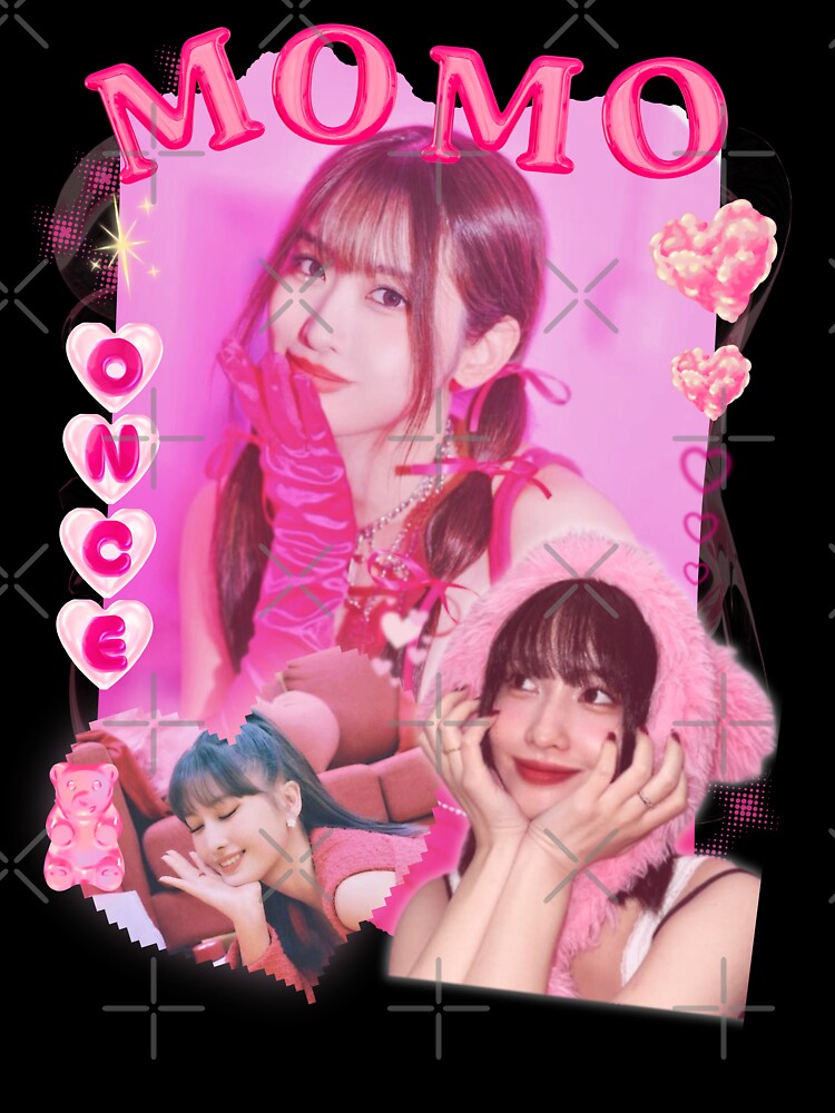 TWICE Momo Kpop Girl Group Pink Collage Design With Member Names by AJUNICE STUDIO
