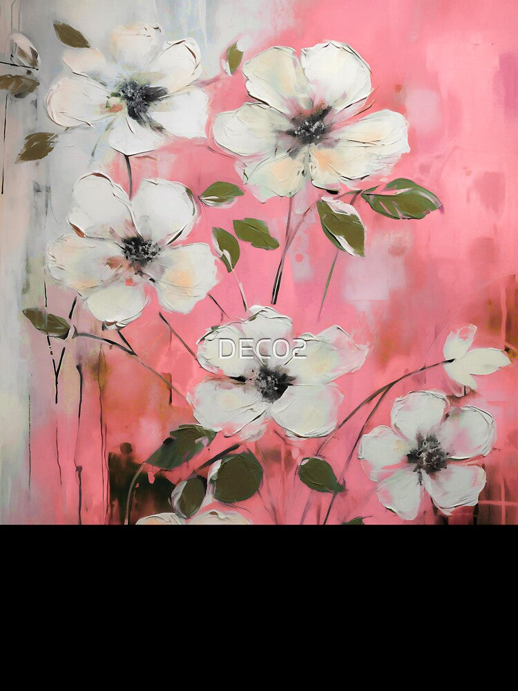 Elegant Grunge-Style White Flowers on Romantic Pink by DEC02