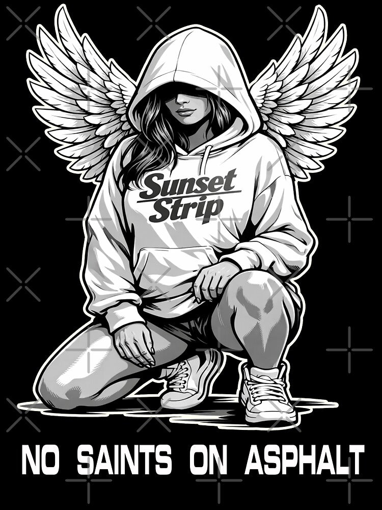 Angel Streetwear Hoodie Art – No Saints on Asphalt Sunset Strip by Versengold