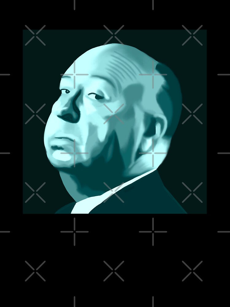 Hitchcock portrait in teal by QuirkyArtz