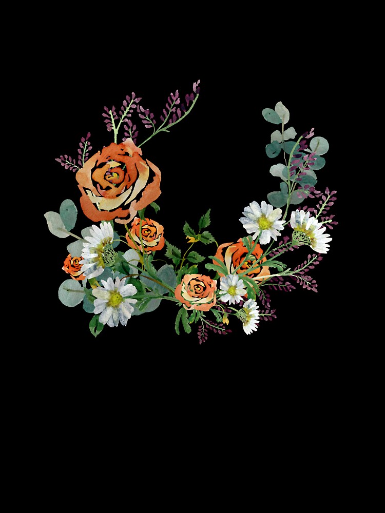 Flower rose daisy branch design a watercolor black by Yana Mustafina | Boho Soulful Designs