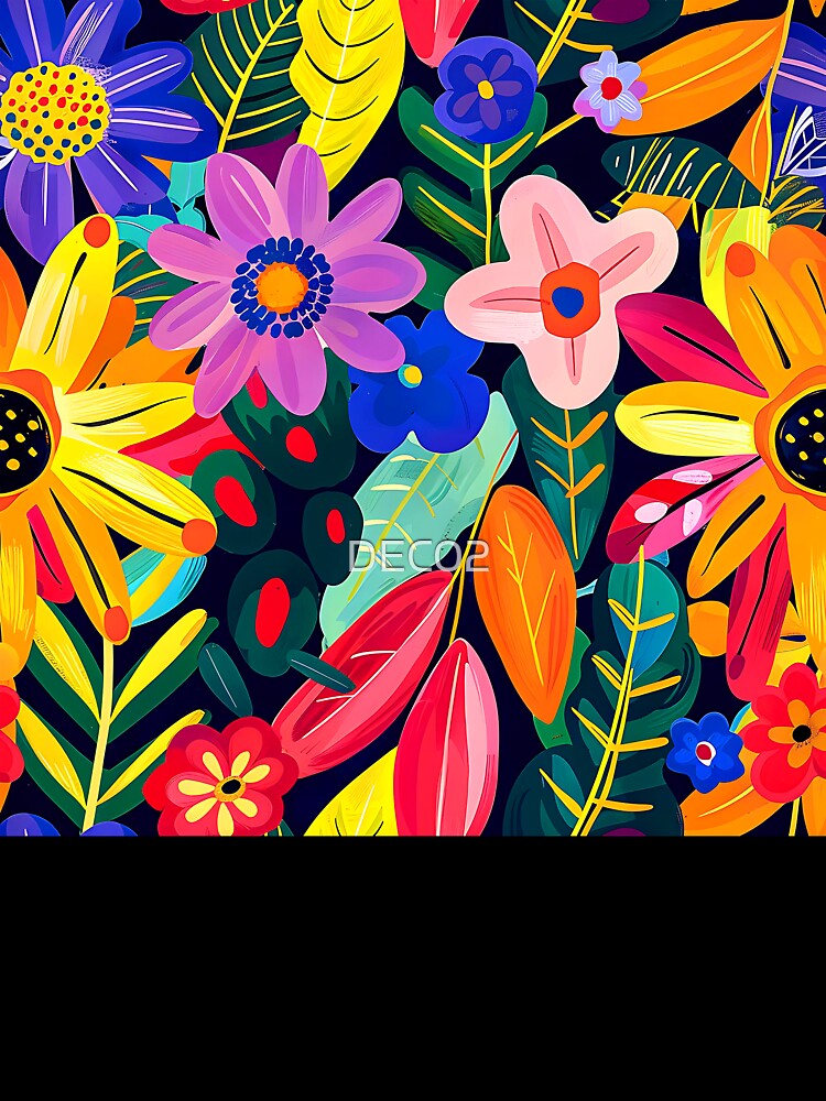 Funky Retro 1960's Hippie Colorful Flowers Design Art by DEC02